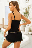 Leopard Drawstring Detail Swim Dress and Bottoms Set - felvior