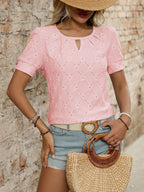Eyelet Round Neck Short Sleeve Top