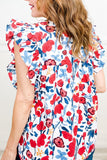 Ruffled Printed V-Neck Cap Sleeve Blouse - felvior