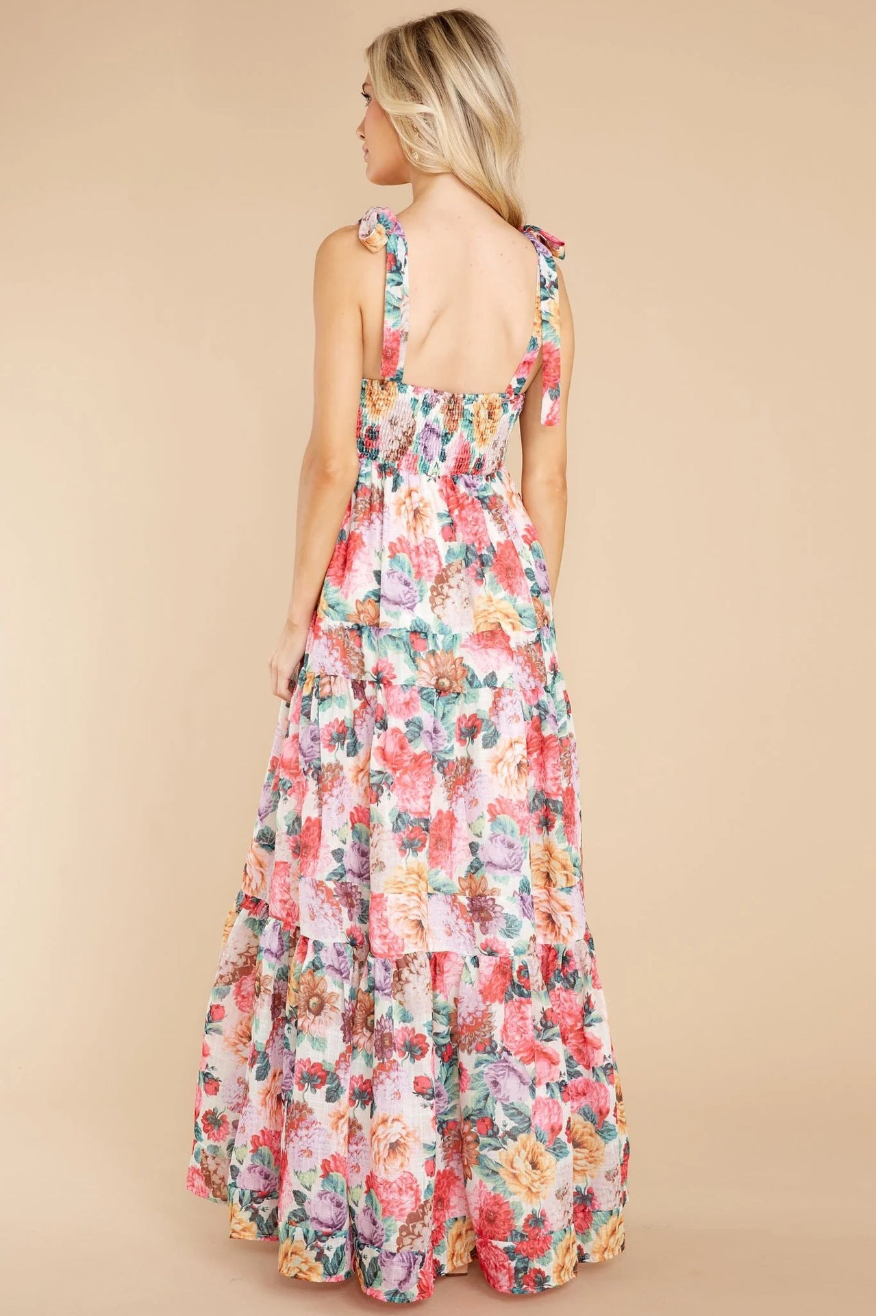 Floral Square Neck Wide Strap Maxi Dress - felvior