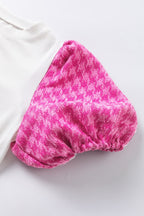 Round Neck Contrast Tweed Puff Sleeve Top