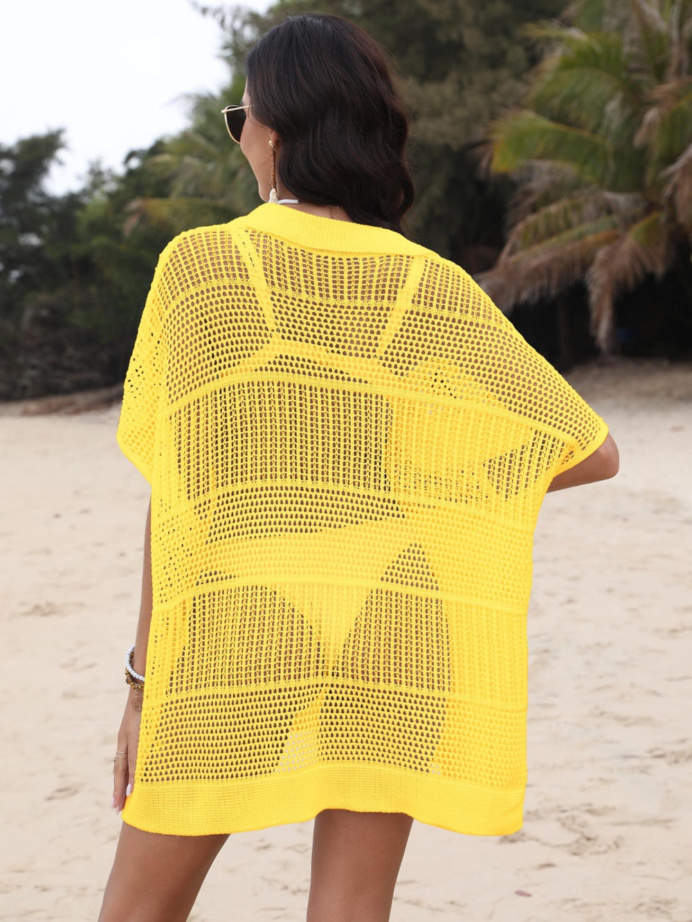 Hollow Out Collared Neck Cover-Up