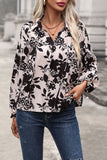 Perfee Printed Tie Neck Balloon Sleeve Blouse - felvior