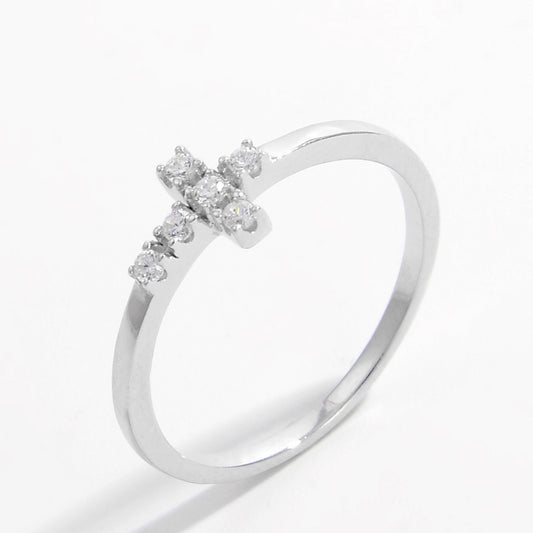 925 Sterling Silver Zircon Cross Ring - felvior