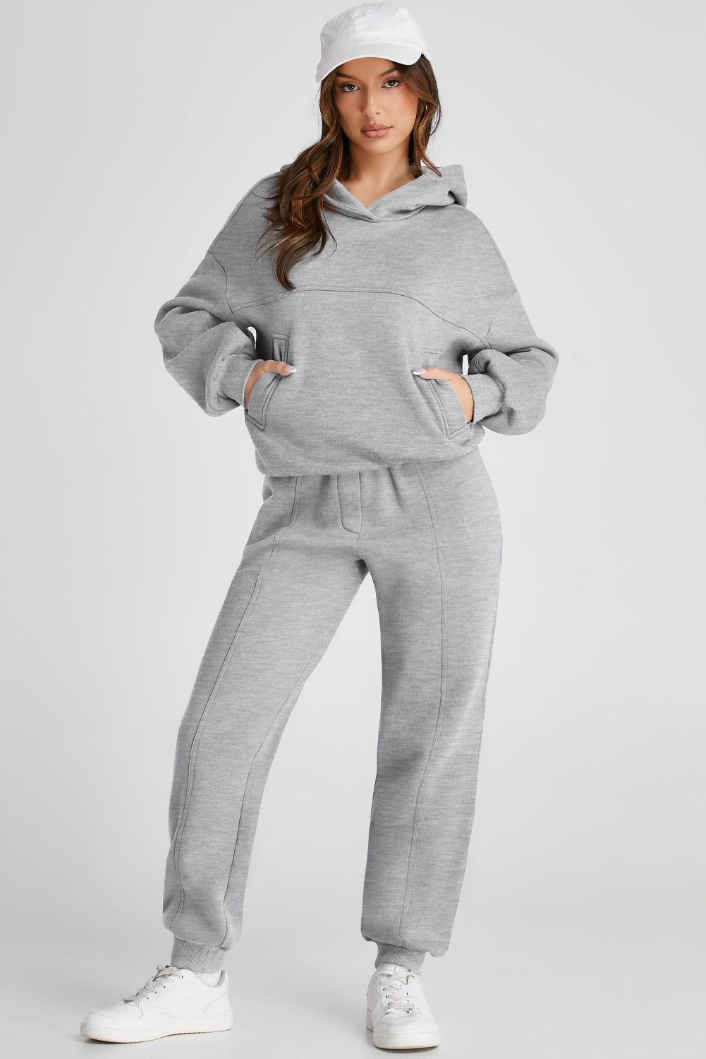 Dropped Shoulder Long Sleeve Hoodie and Pants Active Set - felvior