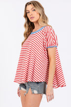 Ces Femme Striped Round Neck Short Sleeve T-Shirt