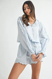 MABLE Long Sleeve Scallop Blouse and Shorts Set - felvior