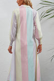 Rainbow Stripe Button-Up Maxi Shirt Dress - felvior