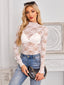 Mock Neck Long Sleeve Lace Sheer Top