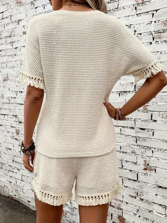 Tassel Round Neck Top and Shorts Set - felvior
