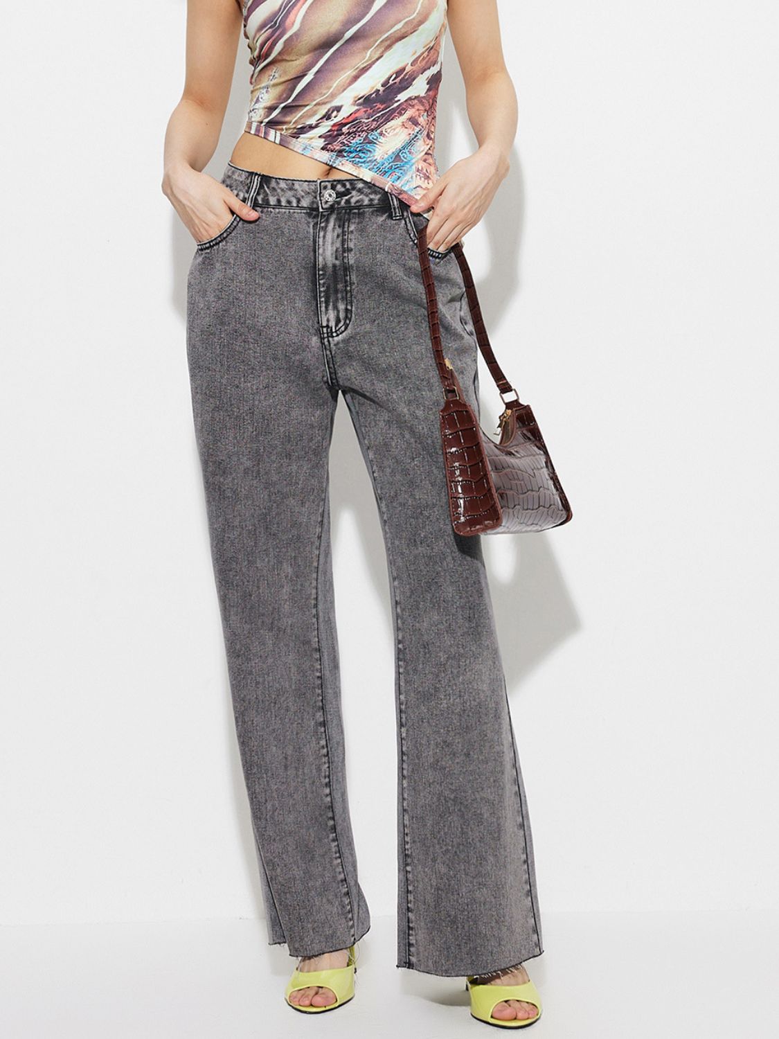 High Waist Bootcut Jeans with Pockets - felvior