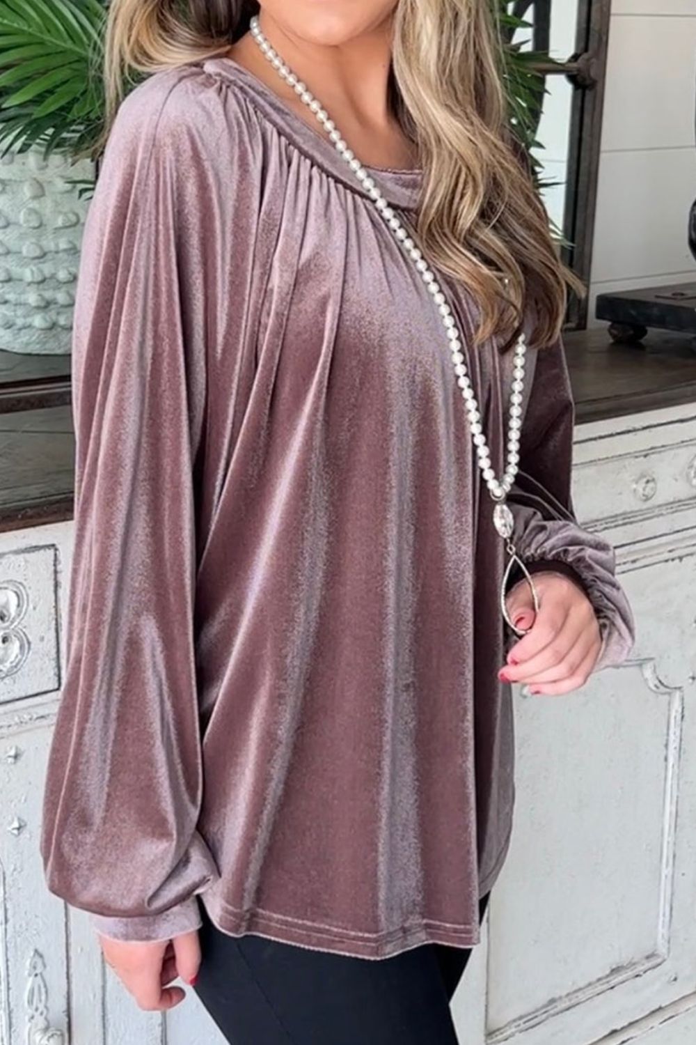 Bluse mit Rundhalsausschnitt und Raglanärmeln Zweitbild