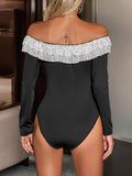 Perfee Sequin Ruffled Off-Shoulder Long Sleeve Bodysuit - felvior