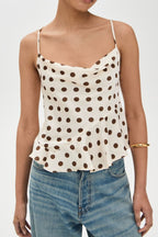 Crisscross Ruffled Hem Polka Dot Cami