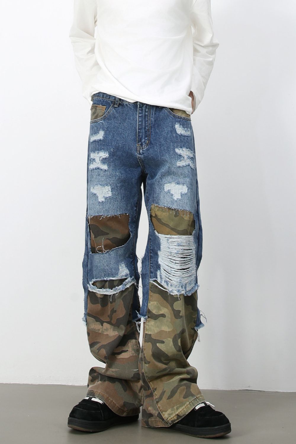 Men's Distressed Camouflage Jeans - felvior