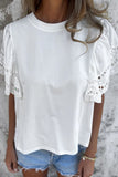Hollow Out Embroidered Short Sleeve Round Neck Top - felvior