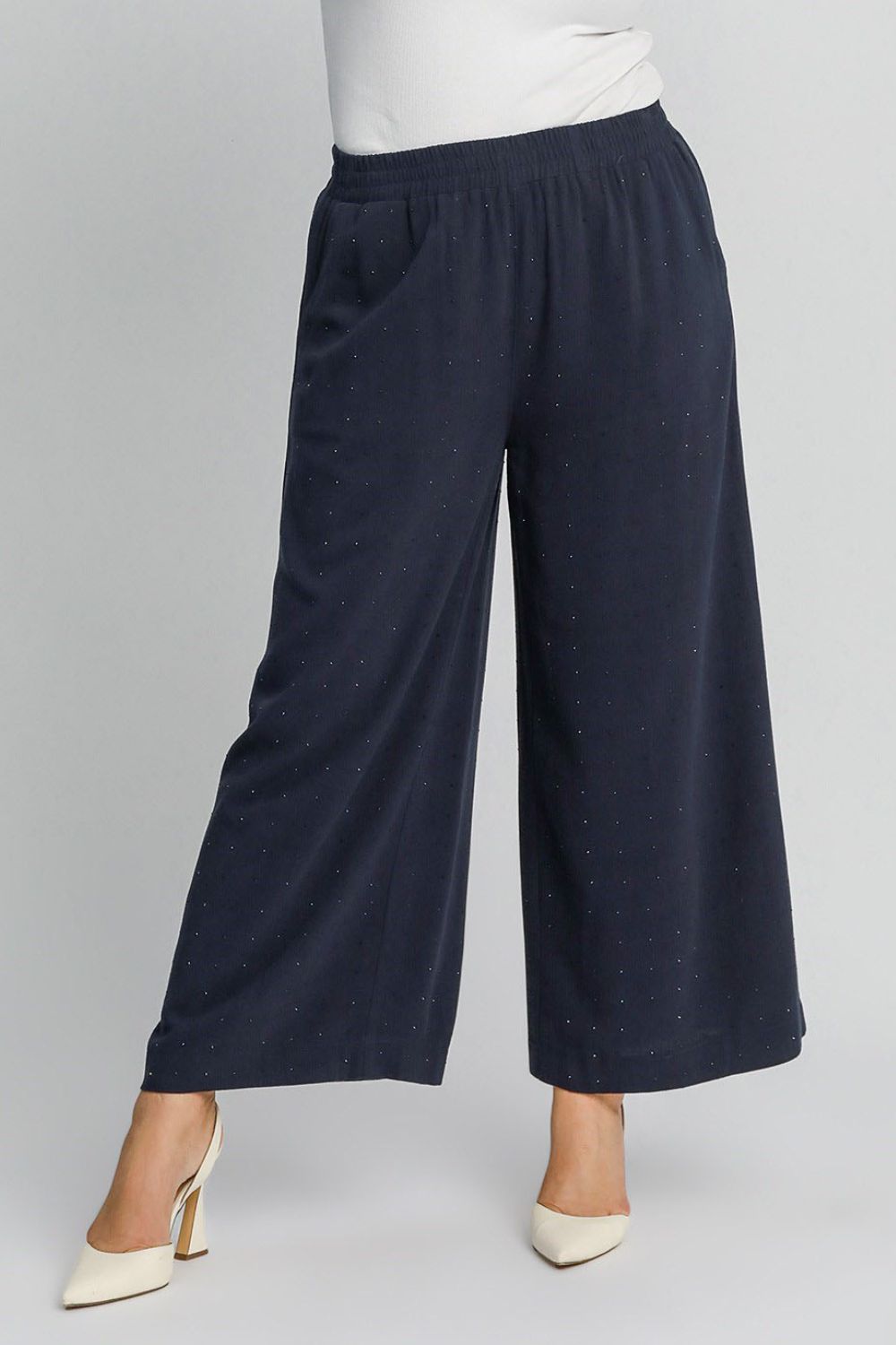 Umgee Full Size High Waisted Embellished Linen Pants Plus Size