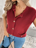 Perfee Pocketed Round Neck Cap Sleeve Cardigan - felvior