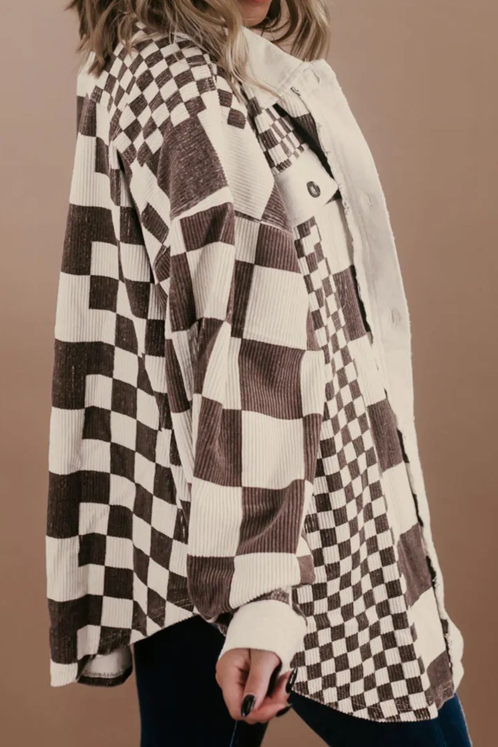 Plus Size Checkered Button Up Long Sleeve Jacket Secondary image