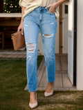 Distressed Buttoned Jeans with Pockets - felvior