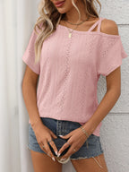 Eyelet Asymmetrical Shoulder Short Sleeve T-Shirt