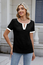 Cutout Round Neck Short Sleeve Top