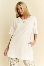 Davi & Dani Short Sleeve Side Slit T-Shirt with Pockets
