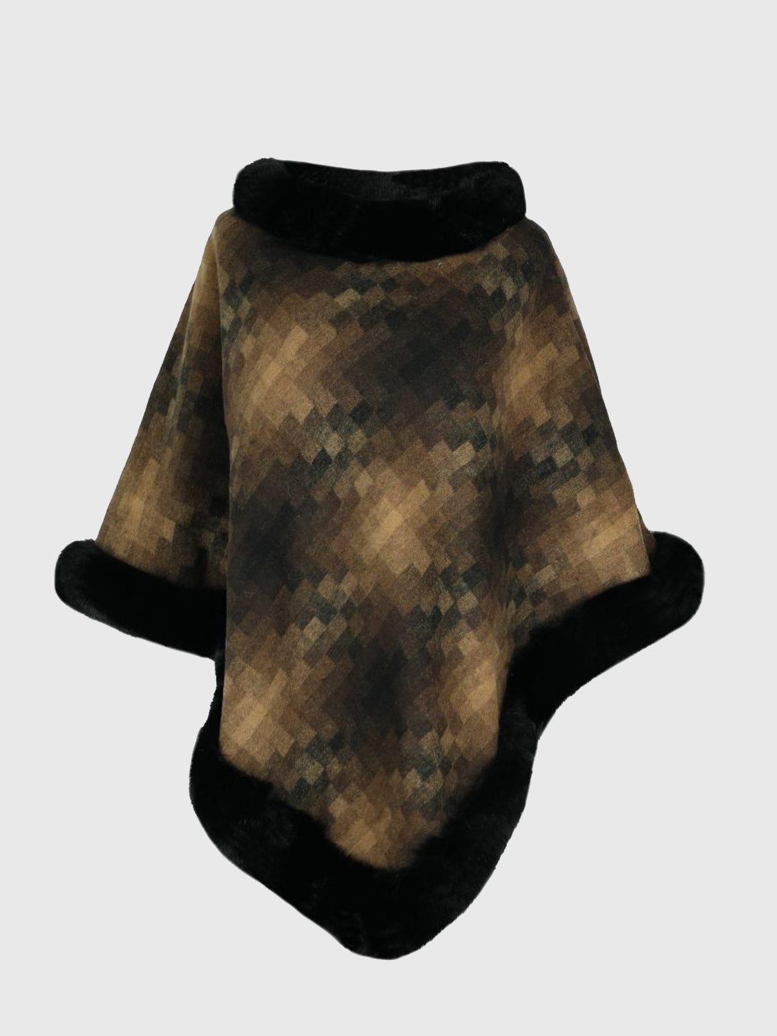 Faux Fur Trim Poncho - felvior
