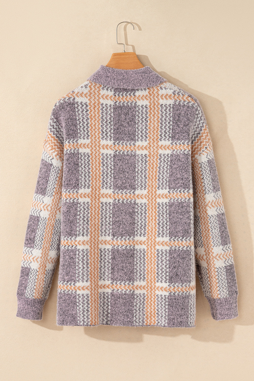 Plaid Button Up Collared Neck Cardigan - felvior