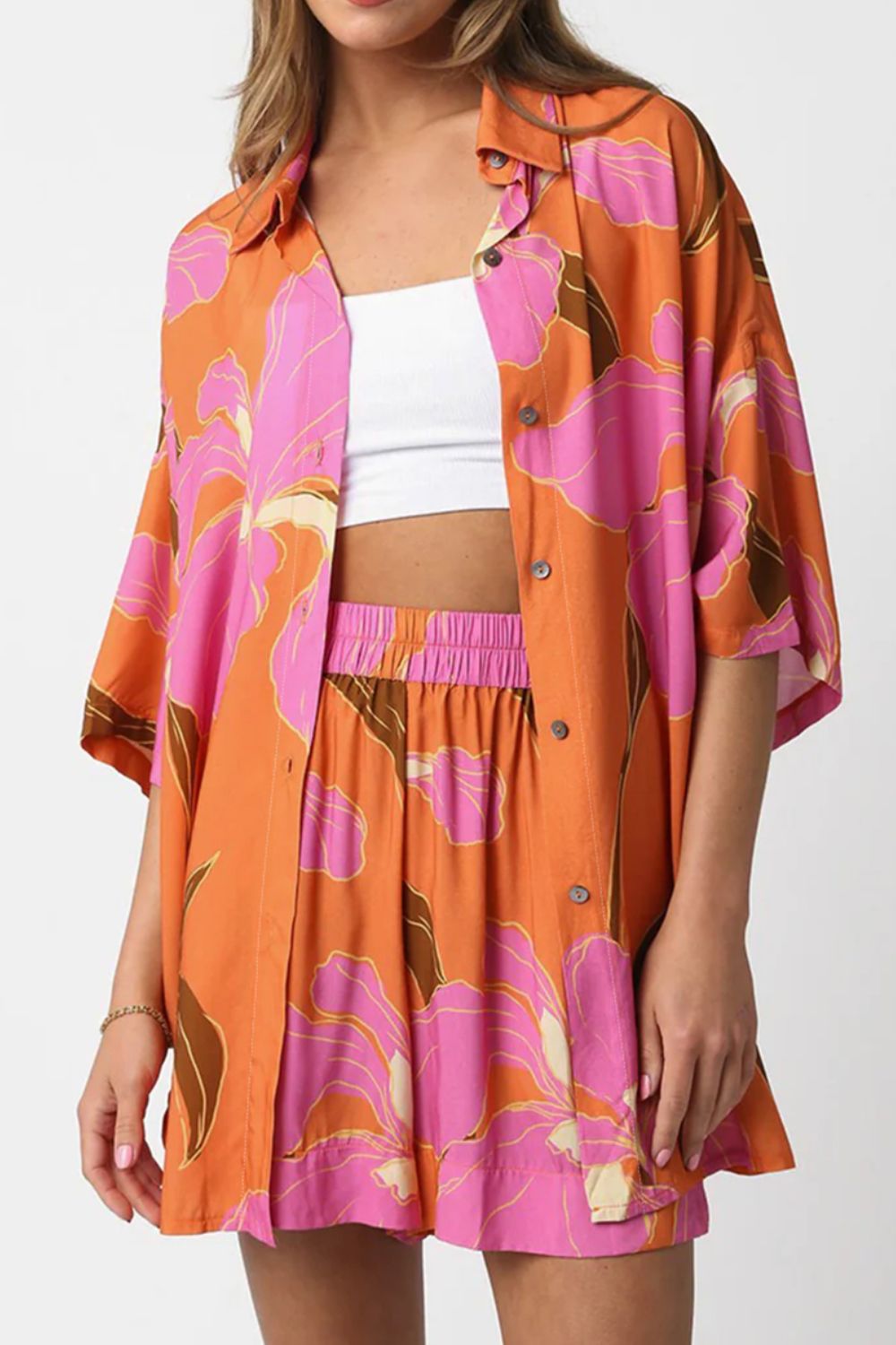 Floral Print Shirt and Shorts Set - felvior