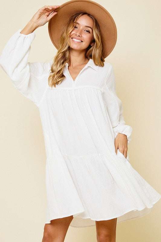 Ces Femme Johnny Collar Balloon Sleeve Mini Dress - felvior