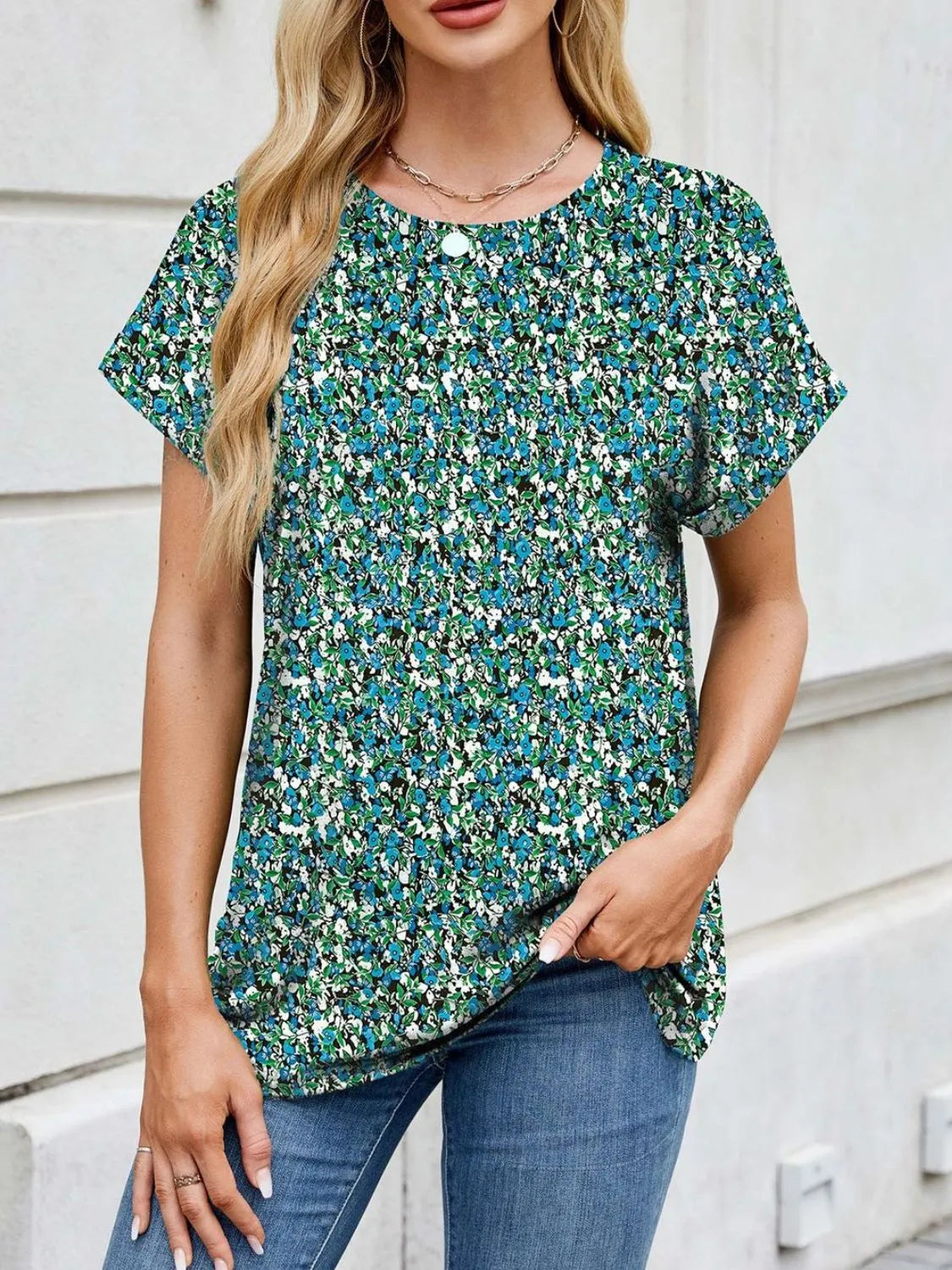 Printed Round Neck Short Sleeve Top