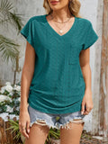 Eyelet V-Neck Short Sleeve Top - felvior