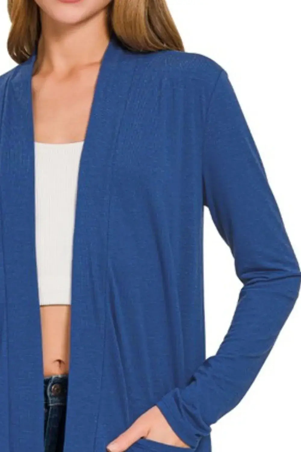Zenana Slouchy Lightweight Open Front Pocket Cardigan