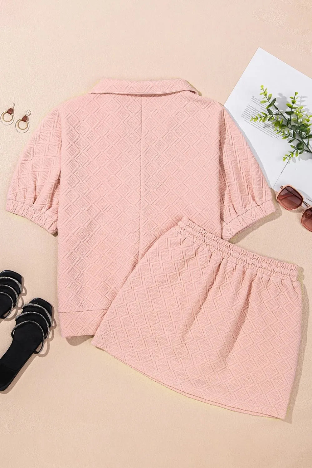 Half Zip Half Sleeve Top and Skirt Set - felvior