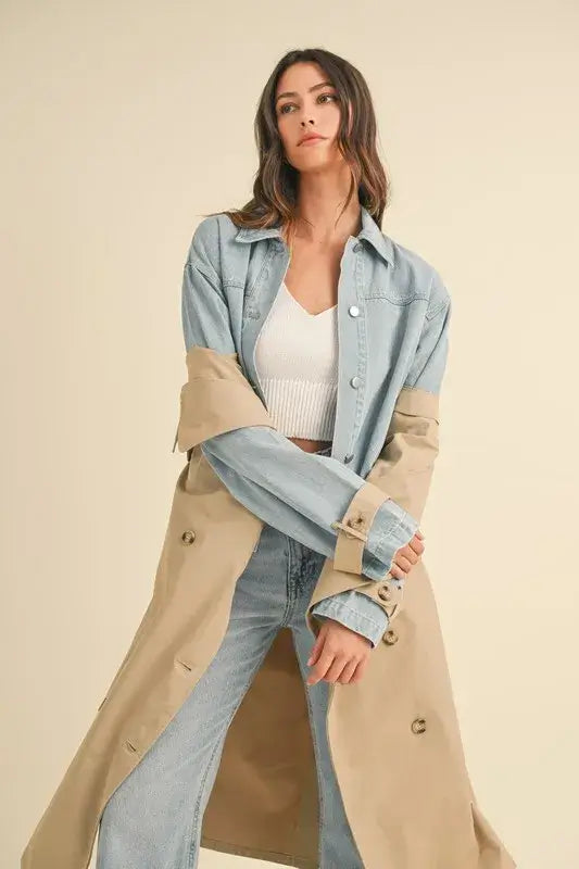 MABLE Layered Look Trench Coat With Denim Jacket