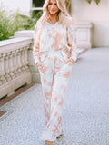 Printed Long Sleeve Top and Wide Leg Pants Lounge Set - felvior