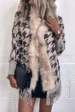Houndstooth Fringe Hem Poncho - felvior
