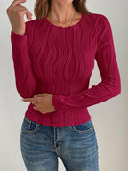 Textured Round Neck Long Sleeve Top