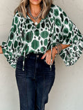 Printed Tie Neck Three-Quarter Sleeve Blouse - felvior