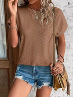 Eyelet Round Neck Short Sleeve Top