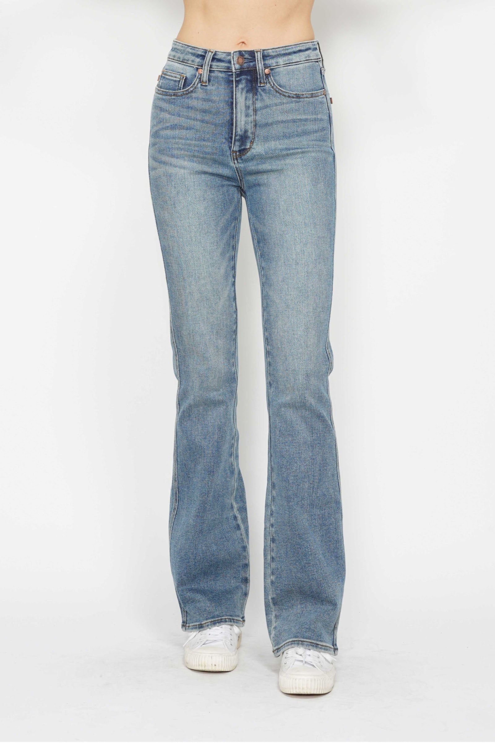 Judy Blue Full Size Tummy Control Back Embroidered Pocketed Bootcut Jeans Plus Size - felvior