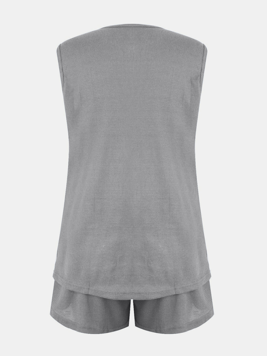 Full Size Waffle-Knit Notched Top and Shorts Set - felvior