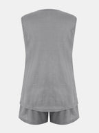 Full Size Waffle-Knit Notched Top and Shorts Set