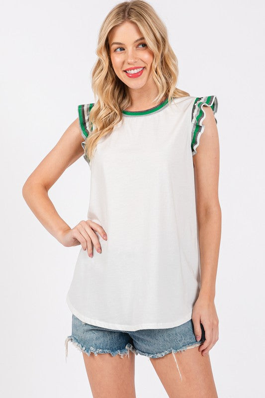 Ces Femme Contrast Striped Sleeveless Round Neck Top - felvior