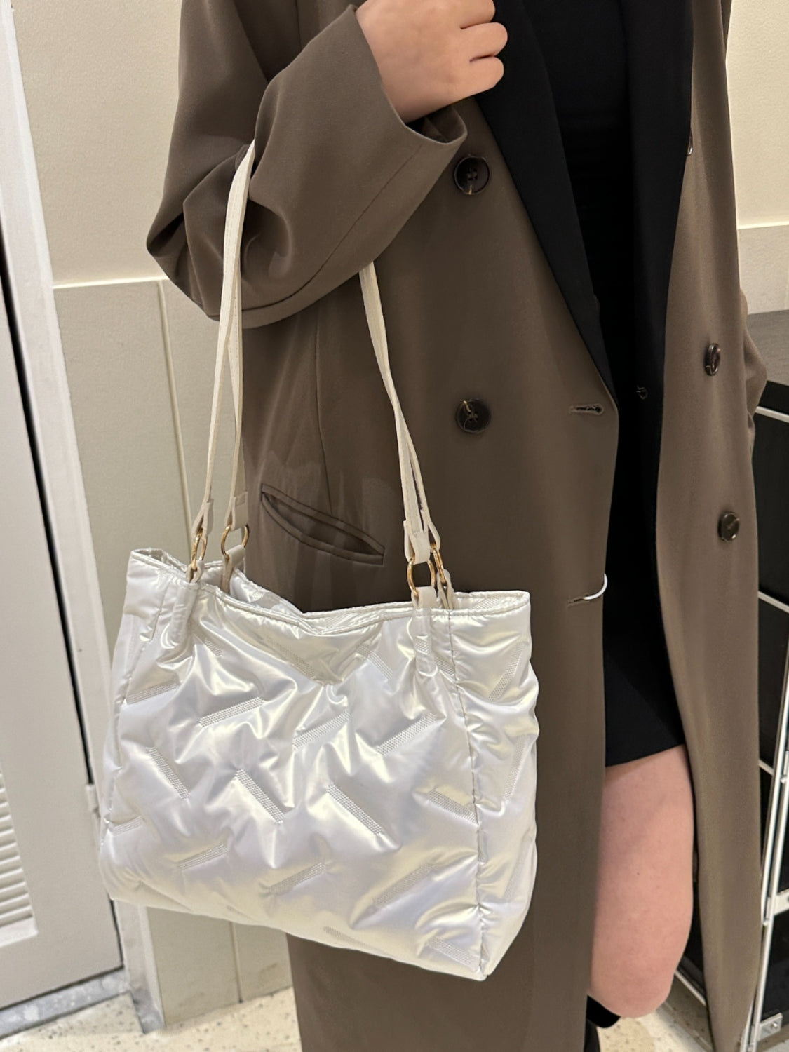 Textured Polyester Shoulder Bag - felvior
