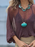 Round Neck Long Sleeve Cover-Up - felvior