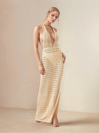 Hollow Out Halter Neck Cover-Up Dress