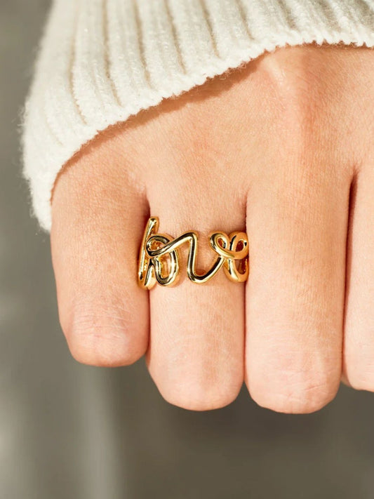 LOVE 18K Gold-Plated 925 Sterling Silver Ring - felvior