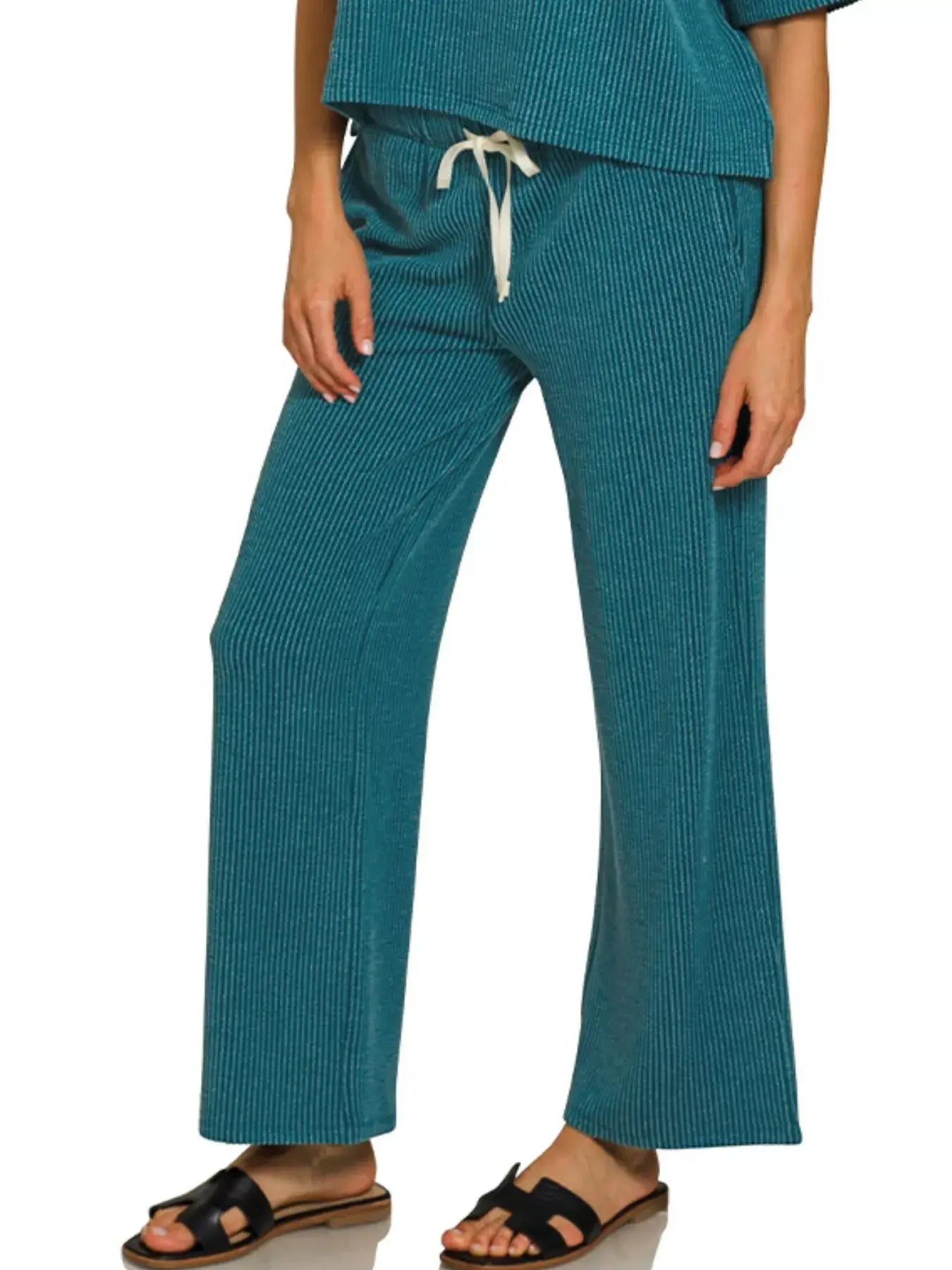 Zenana Raised Rib Short Sleeve Tee & Pants Set